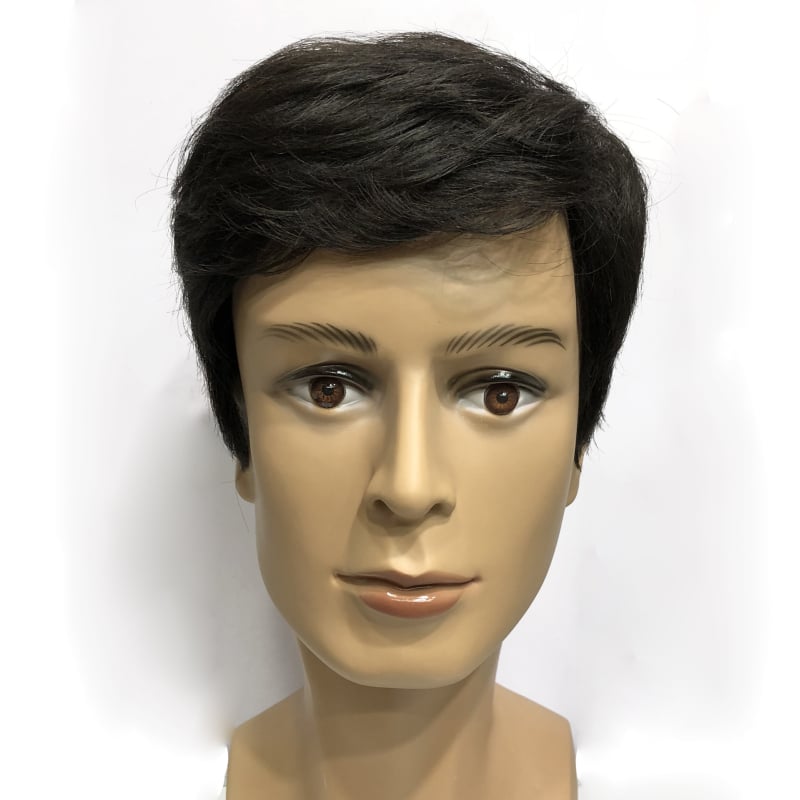 Férfi rövid frizurás paróka lélegző mechanizmussal, valódi emberi hajból, kopaszodás elleni, elfedi őszülő hajat és ad volument, üzleti/OL stílus