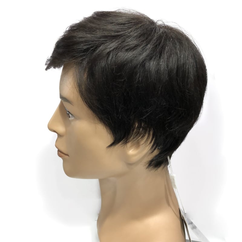 Férfi rövid frizurás paróka lélegző mechanizmussal, valódi emberi hajból, kopaszodás elleni, elfedi őszülő hajat és ad volument, üzleti/OL stílus