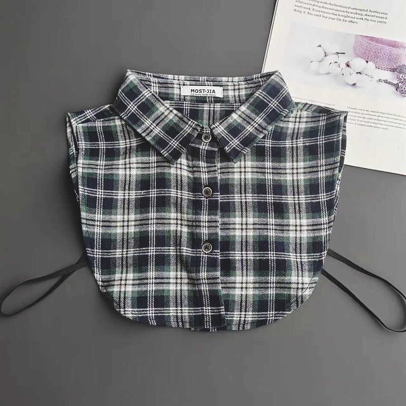 Inghez való hamis gallér, pamut, kockás minta, szabadidős stílus, japán ihletésű