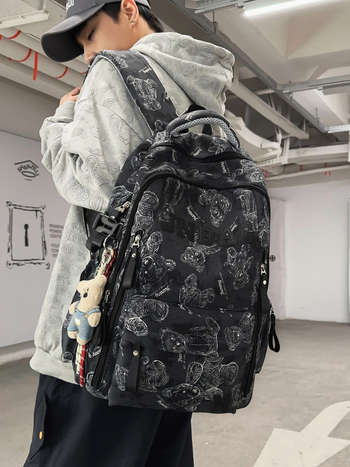 Rucsac unisex din nylon pentru elevi, rezistent la abraziune, stil campus tineret, capacitate mare, căptușeală poliester, model cu animal, curele de umăr curbate.