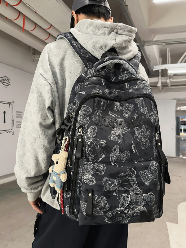 Rucsac unisex din nylon pentru elevi, rezistent la abraziune, stil campus tineret, capacitate mare, căptușeală poliester, model cu animal, curele de umăr curbate.