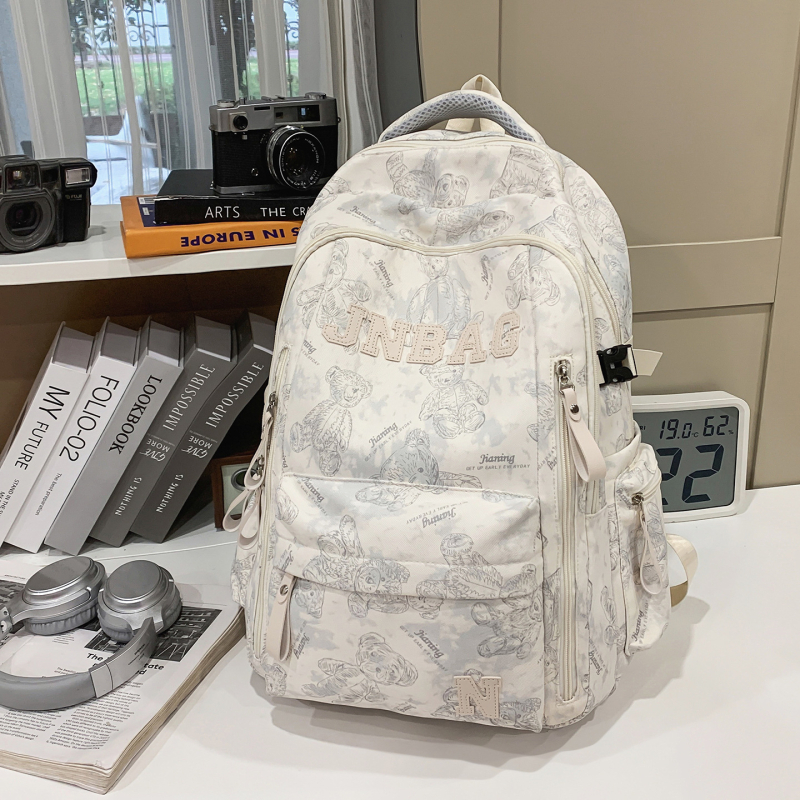 Rucsac unisex din nylon pentru elevi, rezistent la abraziune, stil campus tineret, capacitate mare, căptușeală poliester, model cu animal, curele de umăr curbate.