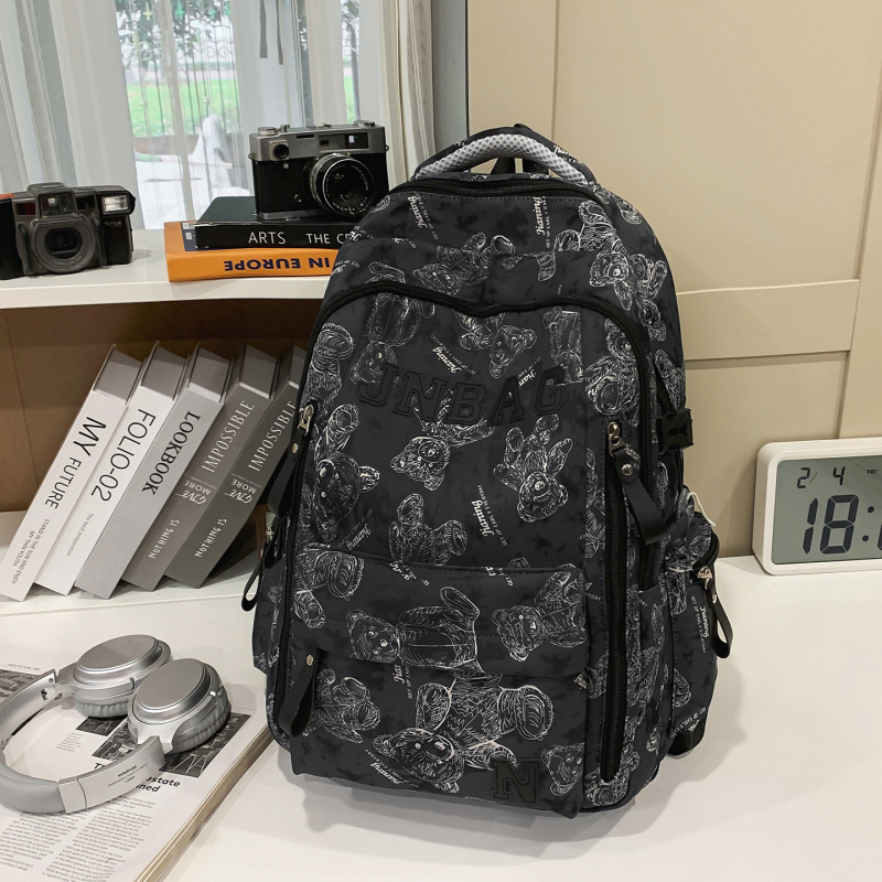 Rucsac unisex din nylon pentru elevi, rezistent la abraziune, stil campus tineret, capacitate mare, căptușeală poliester, model cu animal, curele de umăr curbate.