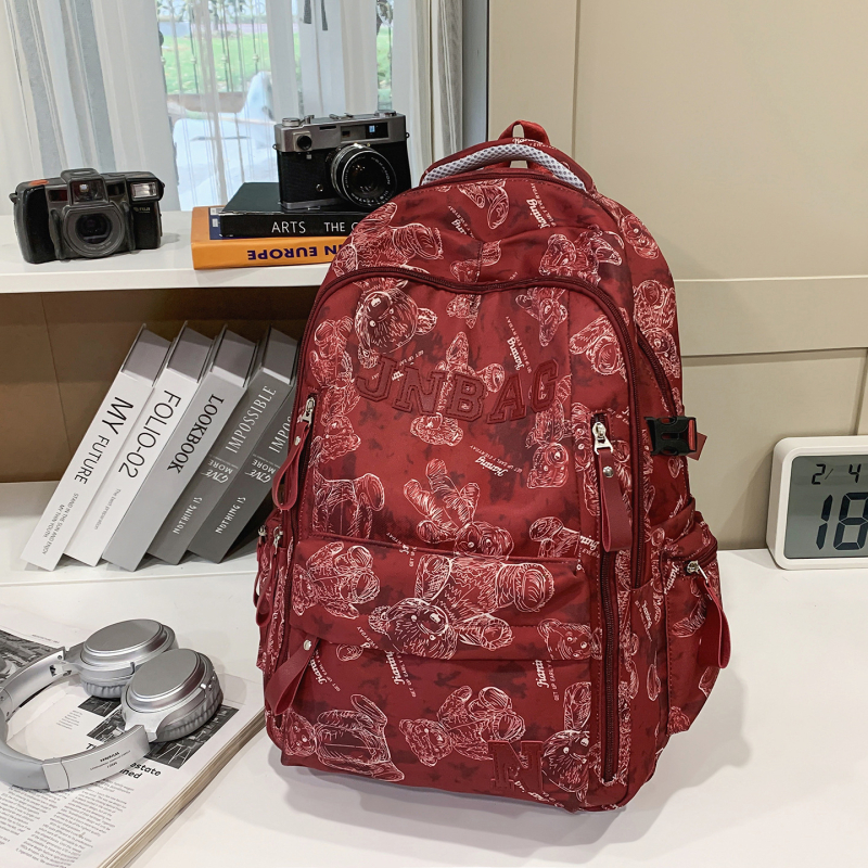 Rucsac unisex din nylon pentru elevi, rezistent la abraziune, stil campus tineret, capacitate mare, căptușeală poliester, model cu animal, curele de umăr curbate.