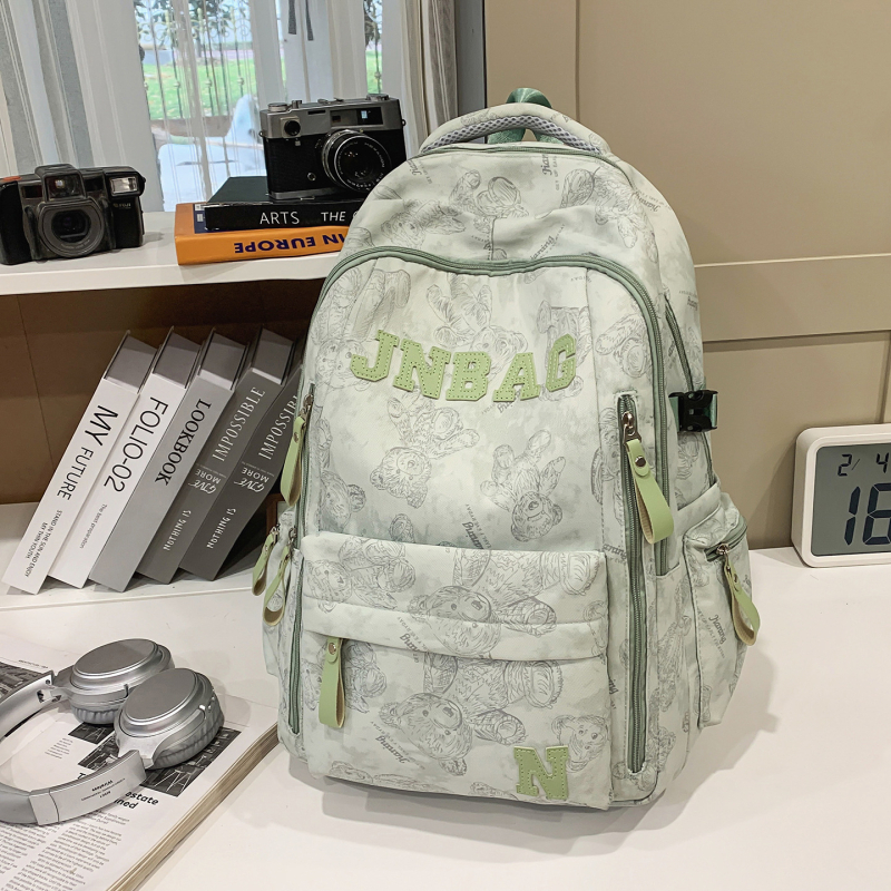 Rucsac unisex din nylon pentru elevi, rezistent la abraziune, stil campus tineret, capacitate mare, căptușeală poliester, model cu animal, curele de umăr curbate.