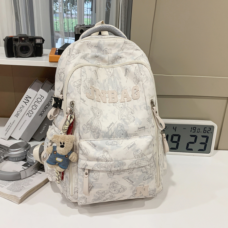 Rucsac unisex din nylon pentru elevi, rezistent la abraziune, stil campus tineret, capacitate mare, căptușeală poliester, model cu animal, curele de umăr curbate.