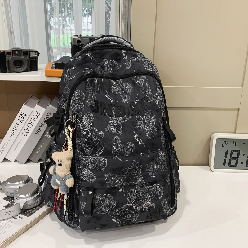 Rucsac unisex din nylon pentru elevi, rezistent la abraziune, stil campus tineret, capacitate mare, căptușeală poliester, model cu animal, curele de umăr curbate.