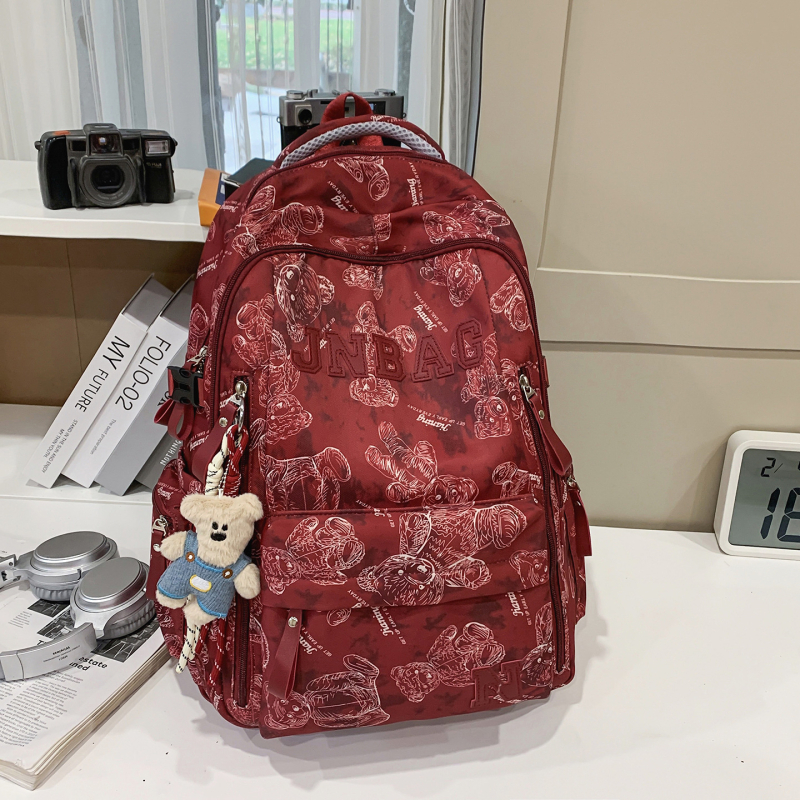 Rucsac unisex din nylon pentru elevi, rezistent la abraziune, stil campus tineret, capacitate mare, căptușeală poliester, model cu animal, curele de umăr curbate.