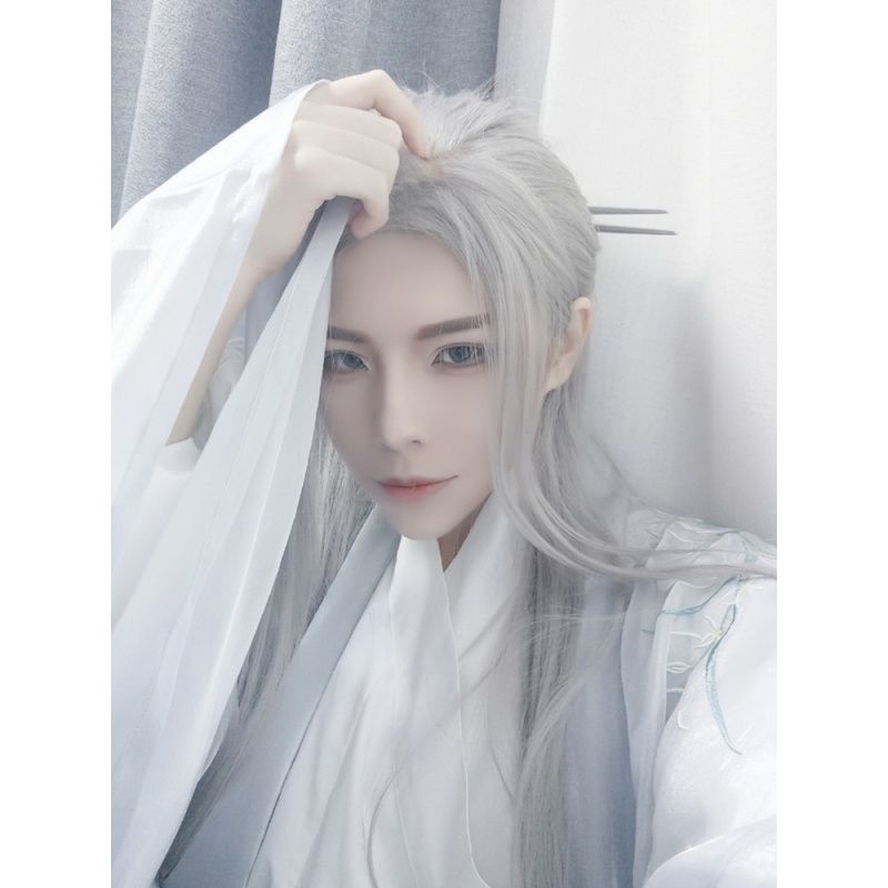 Férfi cosplay paróka középső parttal, hosszú egyenes haj, élethű megjelenés, modell 021, hőálló rostok
