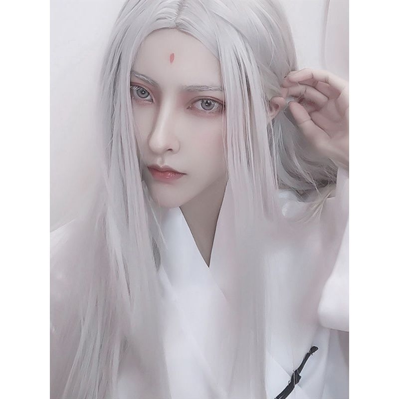 Férfi cosplay paróka középső parttal, hosszú egyenes haj, élethű megjelenés, modell 021, hőálló rostok