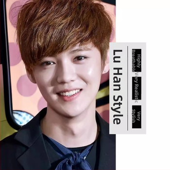 Perucă pentru bărbați, stil coreean, păr natural real, construcție cu mecanism, inspirat de Luhan (2681 rafinat)