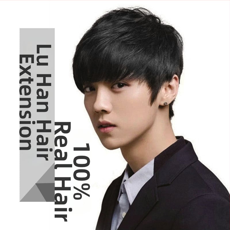 Perucă pentru bărbați, stil coreean, păr natural real, construcție cu mecanism, inspirat de Luhan (2681 rafinat)