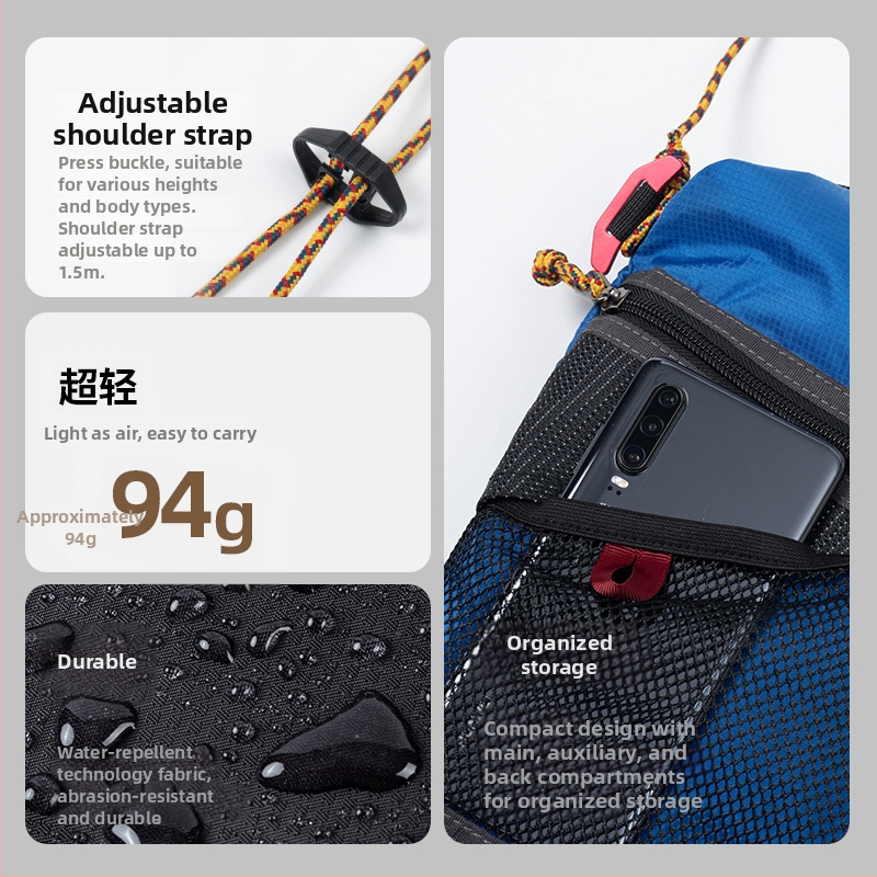 Чанта за кръст за походи: ултралека найлонова, водоустойчива, сгъваема, голям капацитет, през рамо