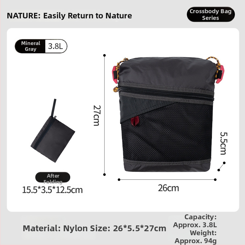 Чанта за кръст за походи: ултралека найлонова, водоустойчива, сгъваема, голям капацитет, през рамо