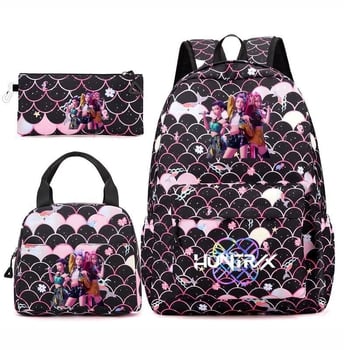 Geometriai mintás iskolatáska Oxford anyagból (lélegző és vízálló; légpárnás vállpánt; fiatalos iskolai stílus)