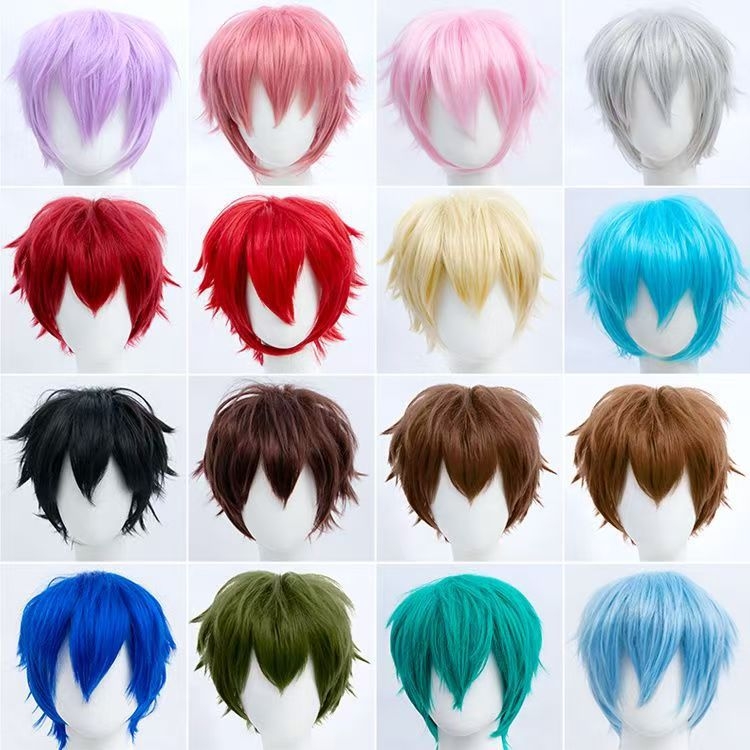 Anime Cosplay Paróka, Férfi Rövid Haj, Hőálló Szál, Festhető és Göndöríthető, Teljes Fej Paróka