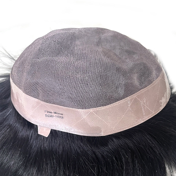 Perucă masculină cu capac mono, margine PU, păr real uman, realizare manuală completă, nu poate fi vopsită