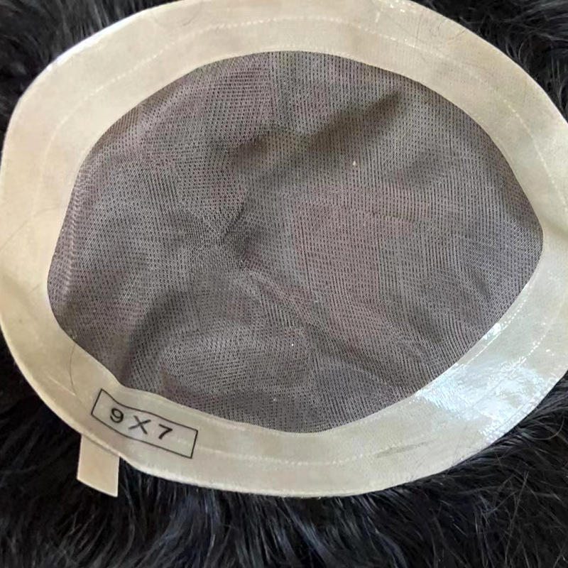 Perucă masculină cu capac mono, margine PU, păr real uman, realizare manuală completă, nu poate fi vopsită