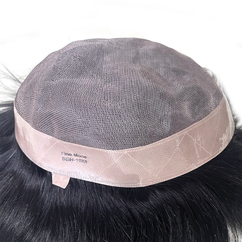 Perucă masculină cu capac mono, margine PU, păr real uman, realizare manuală completă, nu poate fi vopsită