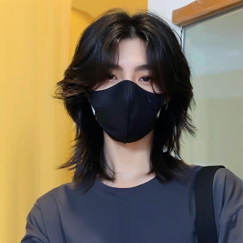Férfi cosplay paróka, japán stílusú középhosszú-hosszú haj, farkasfarok mullet, hőálló szintetikus rost, festhető