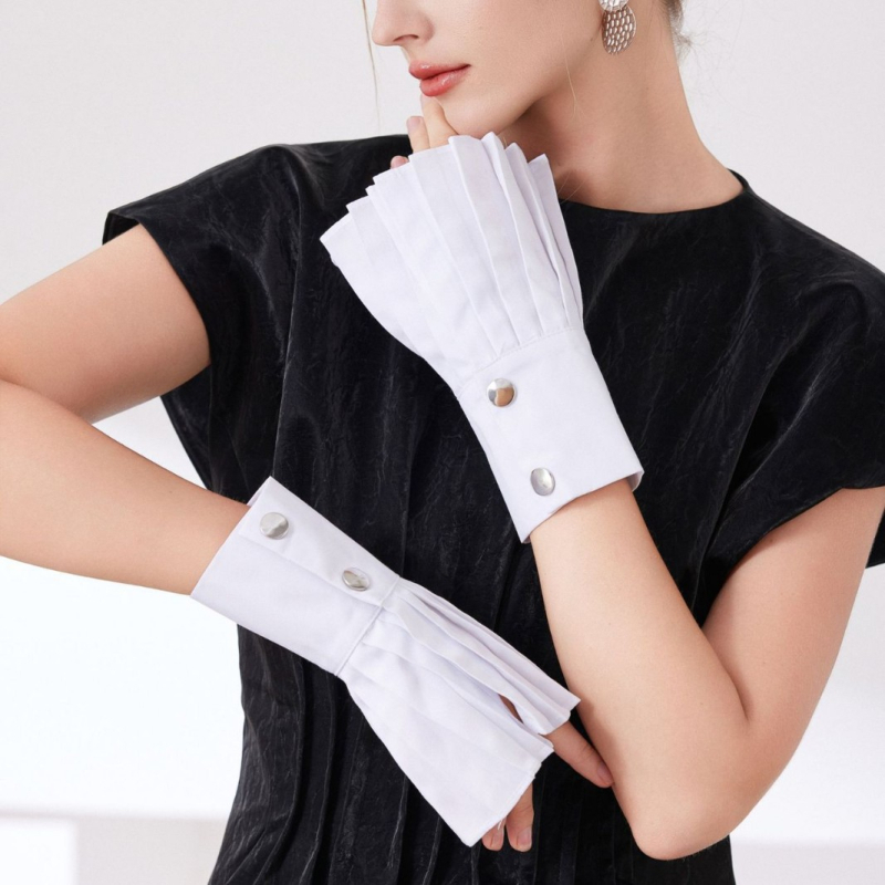 Mâneci false plisate din bumbac pentru femei, mâneci scurte decorative, circumferința mâneții 22 cm, căptușeală din bumbac, toamna 2025
