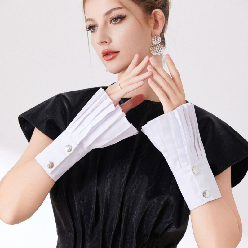Mâneci false plisate din bumbac pentru femei, mâneci scurte decorative, circumferința mâneții 22 cm, căptușeală din bumbac, toamna 2025
