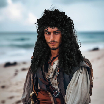 Cosplay paróka kalóz kapitánynak — hosszú göndör haj, hőálló szálak, göndöríthető vagy festhető