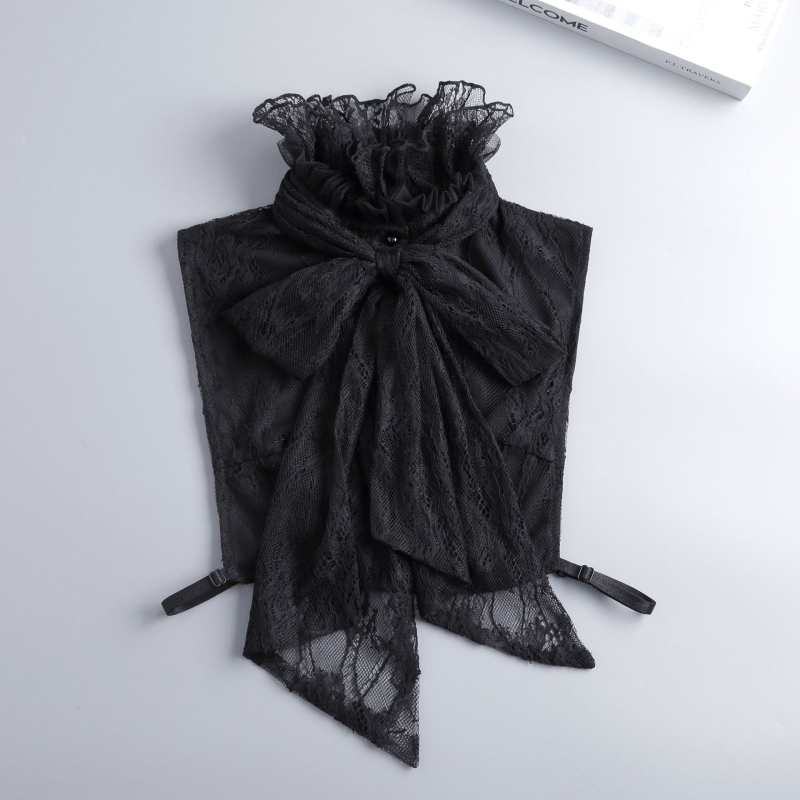 Guler fals de cămașă cu dantelă, lat, căptușit poliester; compoziție: 90% brocart, 10% poliester; toamnă 2025