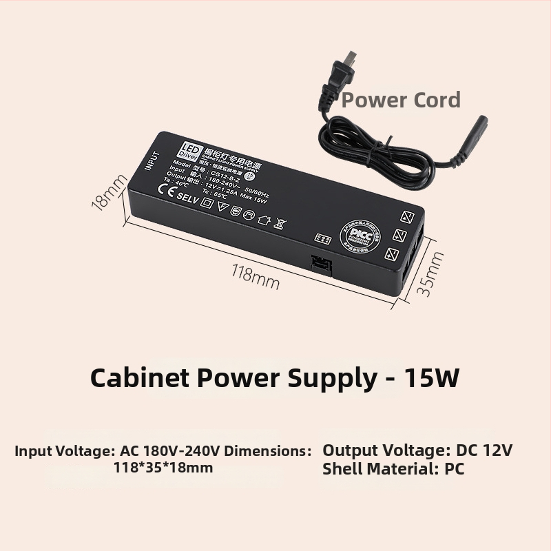 LED szekrény világítás kapcsoló táp, 12V/24V, DuPont csatlakozó, IP20, CE, 99% hatékonyság