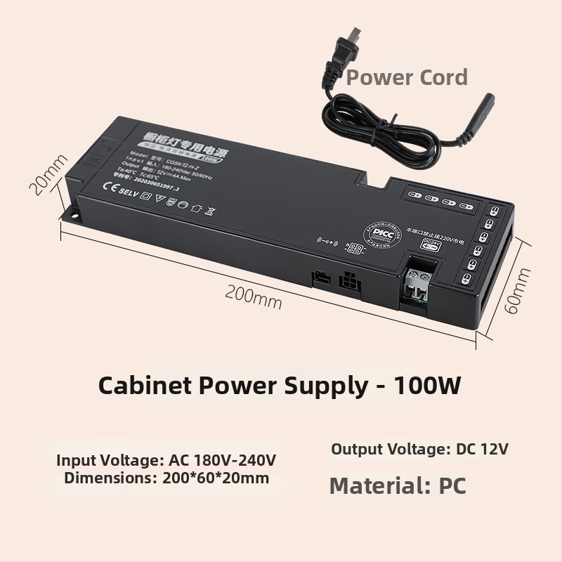 LED szekrény világítás kapcsoló táp, 12V/24V, DuPont csatlakozó, IP20, CE, 99% hatékonyság