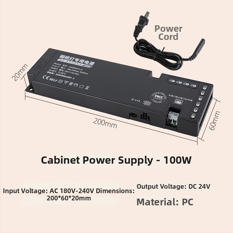 LED szekrény világítás kapcsoló táp, 12V/24V, DuPont csatlakozó, IP20, CE, 99% hatékonyság