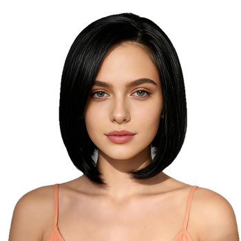 Ženska perika, kratka ravna kosa s pahuljastim volumenom i bočno nagnutim šiškama, strojno izrađena puna perika, model K121, pogodna za bojanje i trajno