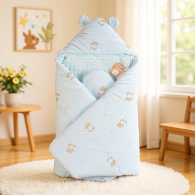 Dječja swaddle deka – pamuk, sintetička punila, jesen/zima, jednobojni ili crtani uzorak, za bebe i djecu od 1–3 godine