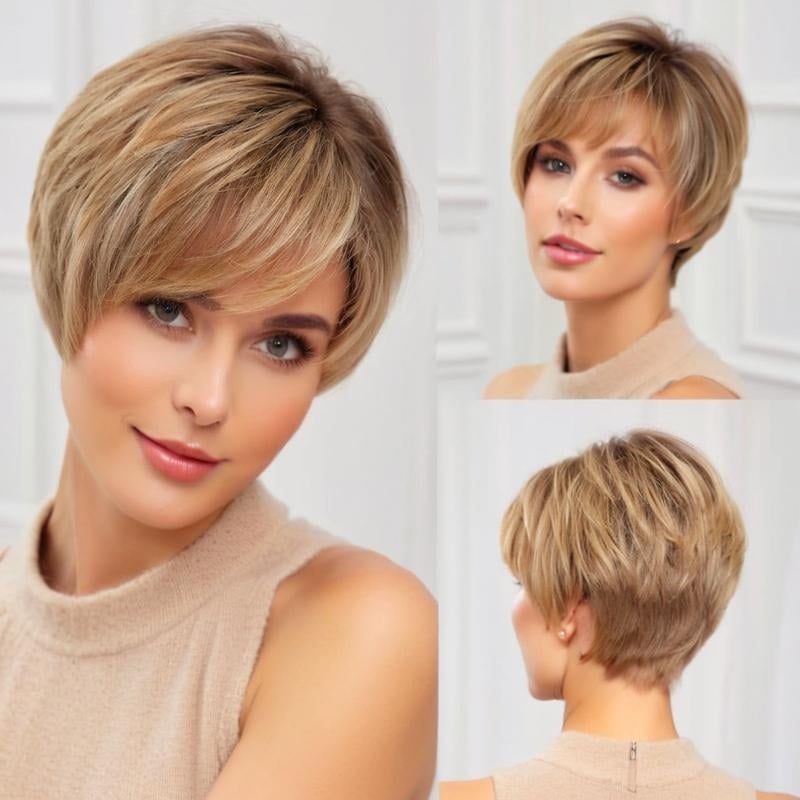 Ženska kratka ravna perika s dijagonalnim šiškama, vlakno otporno na visoke temperature, model K21, može se obojiti.