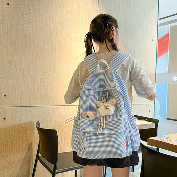 Rucsac școlar unisex, din țesătură compozită, respirabil, model în dungi, curele curbate