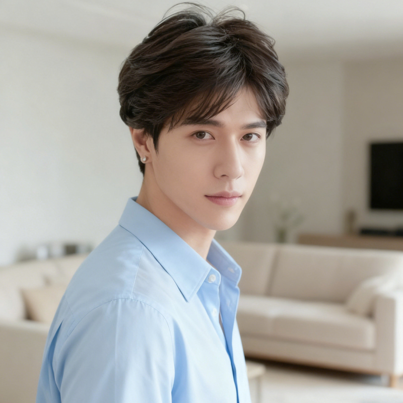 Muška perika – kratka kosa sa srednjim razdjelom, kratke kovrčave frizure, korejski stil, prirodan pahuljast izgled