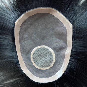 Patch od pravih ljudskih vlasi za muškarce, prednja čipkasta mreža Swiss net, prozračan, ručno pleten, pogodno za bojanje