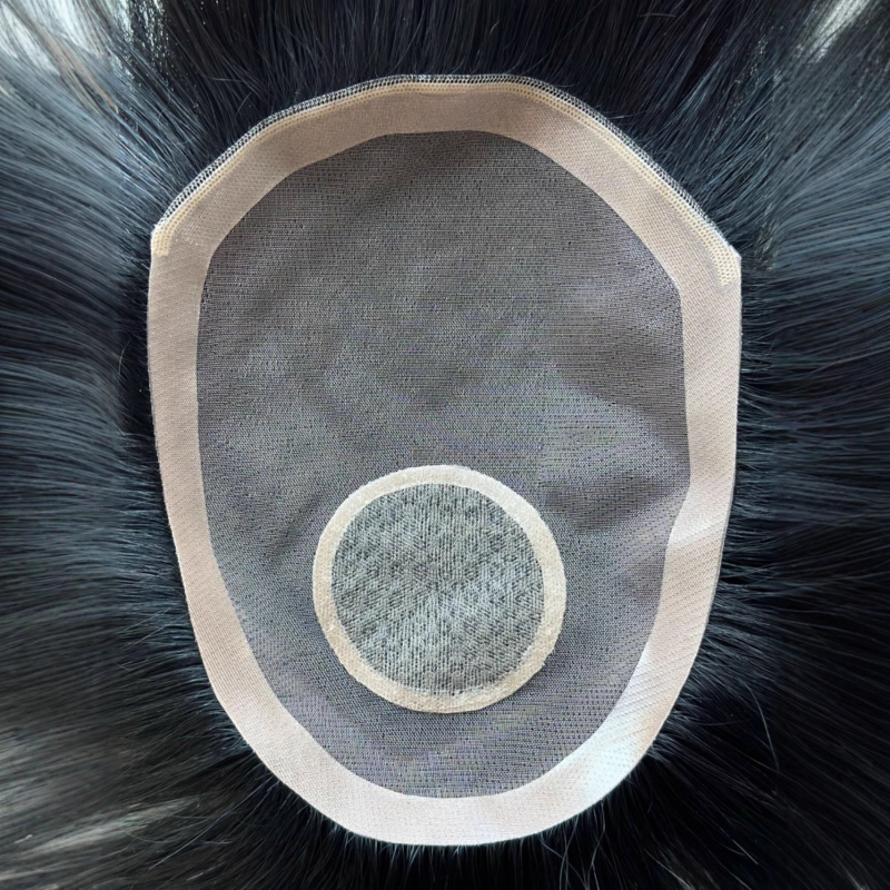 Patch od pravih ljudskih vlasi za muškarce, prednja čipkasta mreža Swiss net, prozračan, ručno pleten, pogodno za bojanje