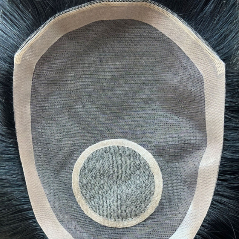 Patch od pravih ljudskih vlasi za muškarce, prednja čipkasta mreža Swiss net, prozračan, ručno pleten, pogodno za bojanje