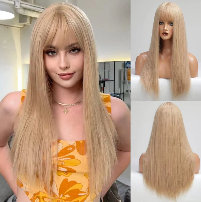 Zoman Zm89 Duga ravna perika s bangs – vlakna visoke temperature, realističan izgled, mehanizam konstrukcija, cosplay perika