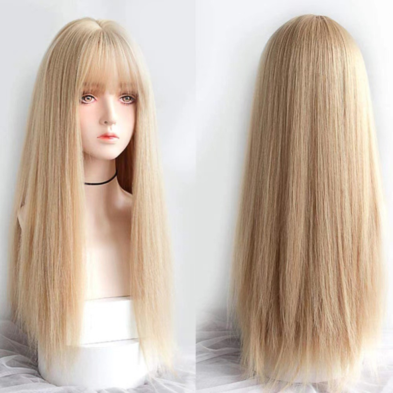 Zoman Zm89 Duga ravna perika s bangs – vlakna visoke temperature, realističan izgled, mehanizam konstrukcija, cosplay perika
