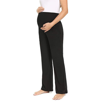 Pantaloni de maternitate cu talie înaltă, croială dreaptă, susținere pentru burtă, material din bumbac cu micro-elasticitate (50–70% bumbac)