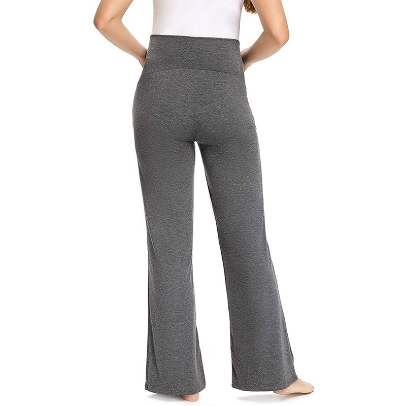 Pantaloni de maternitate cu talie înaltă, croială dreaptă, susținere pentru burtă, material din bumbac cu micro-elasticitate (50–70% bumbac)