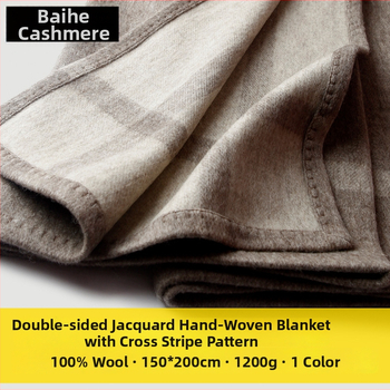 Gyapjú pléd, kétoldalas jacquard, keresztcsíkos minta, 1000–1499 g, egész éves használatra