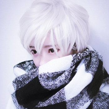Férfi paróka, rövid egyenes haj anime cosplayhoz, ferde frufru, hőálló huzal, festhető, modell 328