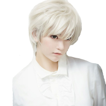 Férfi paróka, rövid egyenes haj anime cosplayhoz, ferde frufru, hőálló huzal, festhető, modell 328