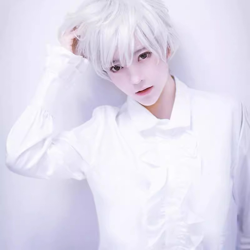 Férfi paróka, rövid egyenes haj anime cosplayhoz, ferde frufru, hőálló huzal, festhető, modell 328