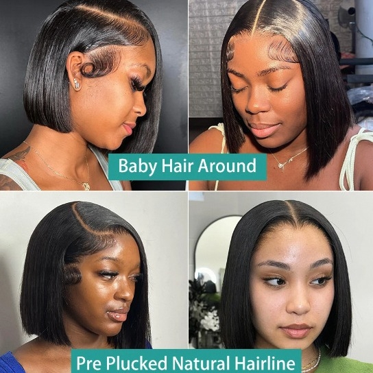 Perika s prednjom čipkom od ljudske kose, bob stil, prirodan izgled, može se bojiti i trajno kovrčati