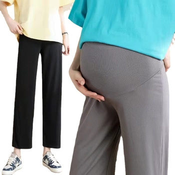 Trudničke hlače s širokim nogama, cropped dužine, Ice Silk tkanina, 95% poliester + 90–95% viskoz, prozračne