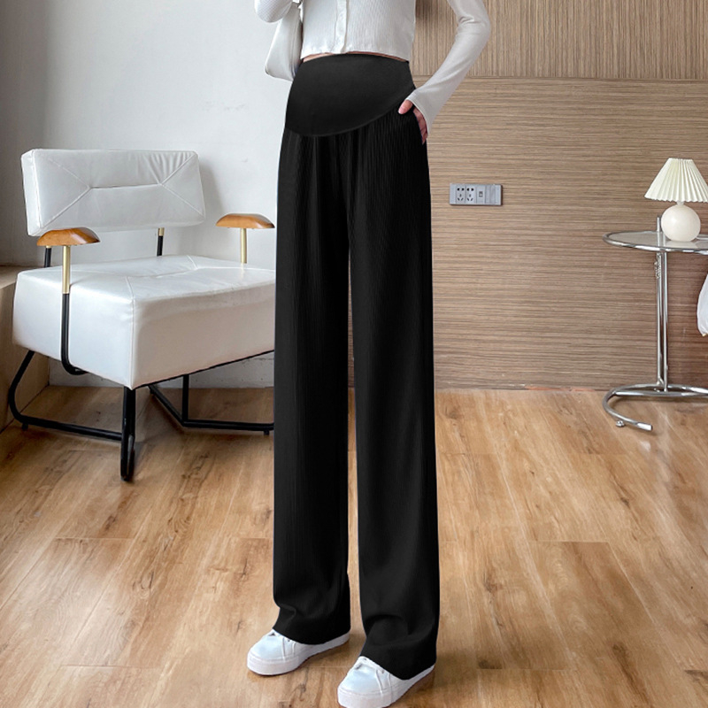 Trudničke hlače s širokim nogama, cropped dužine, Ice Silk tkanina, 95% poliester + 90–95% viskoz, prozračne